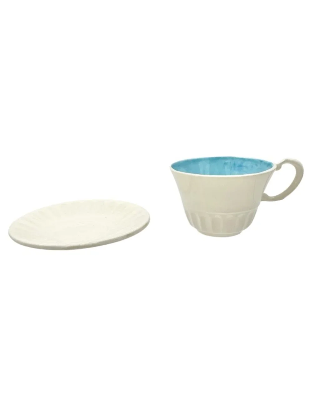 Childrens 17 Piece Ceramic Tea Set With Blue Interiors and White Exterior Design